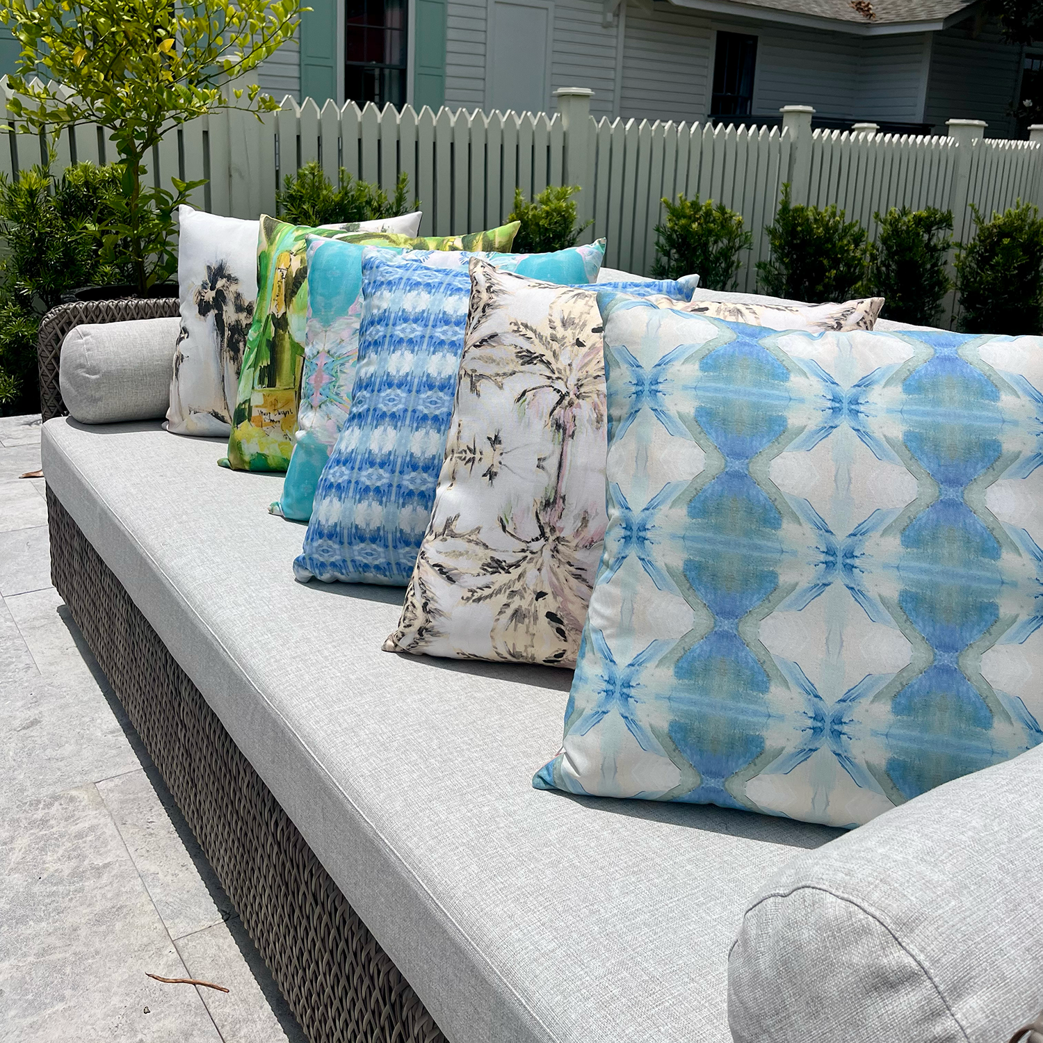 Pinkies + Cerulean Wonder Outdoor Pillow